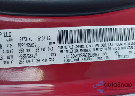 2013 Dodge Journey Sxt z USA, uszkodzony, nr VIN 3C4PDCBG6DT592981